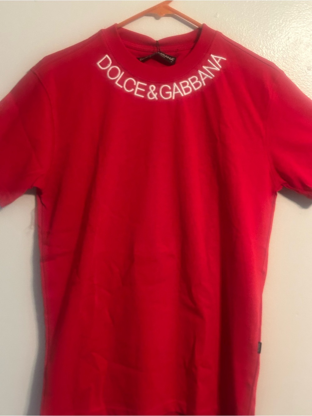 Dolce & Gabbana Red Crewneck T-Shirt with White Neck Logo